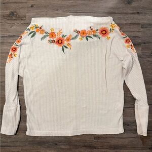 Forever 21 Cream Floral Embroidered Sweatshirt